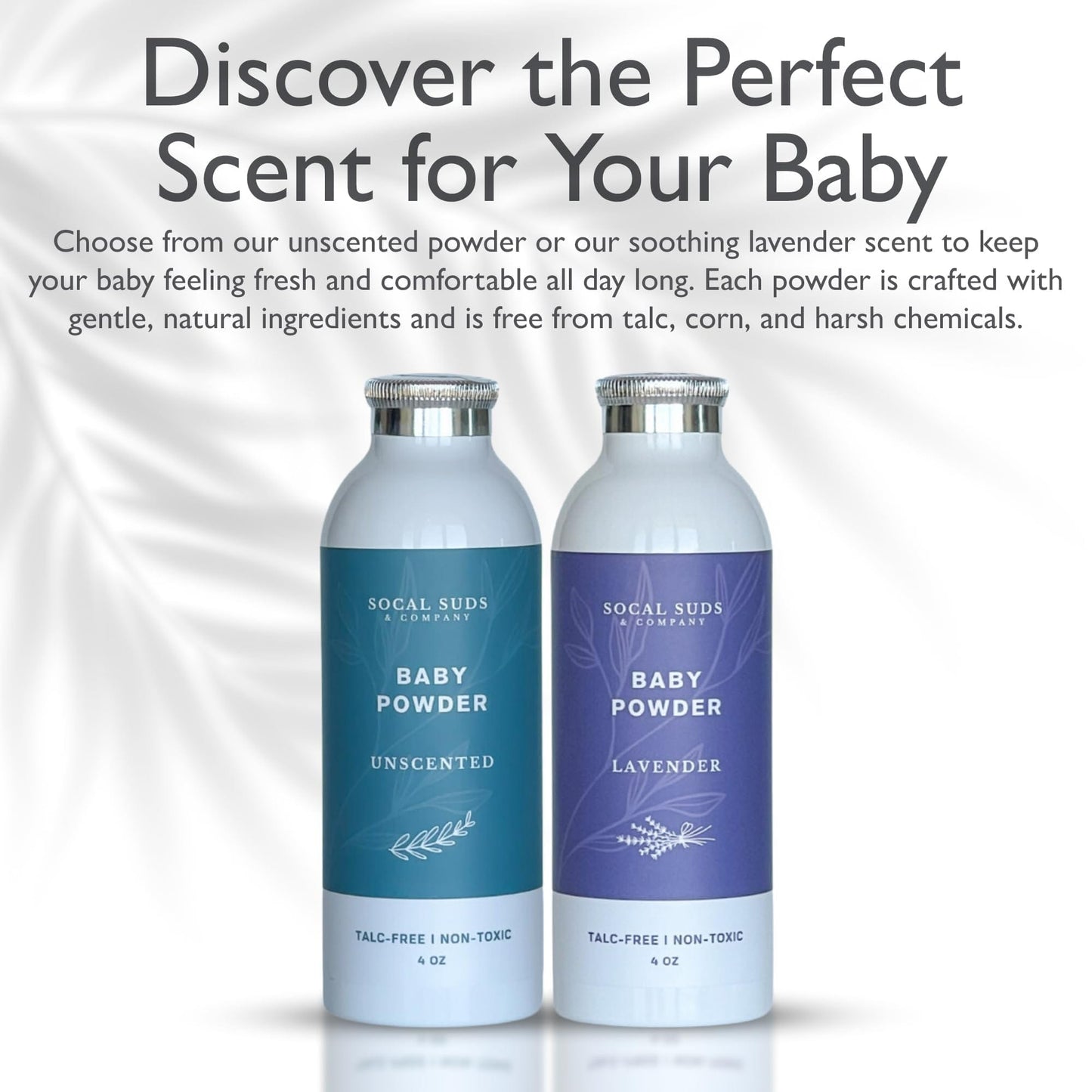 SoCal Suds and Company Natural Baby Powder - Talc-Free, Fragrance-Free, 4oz 2-Pack