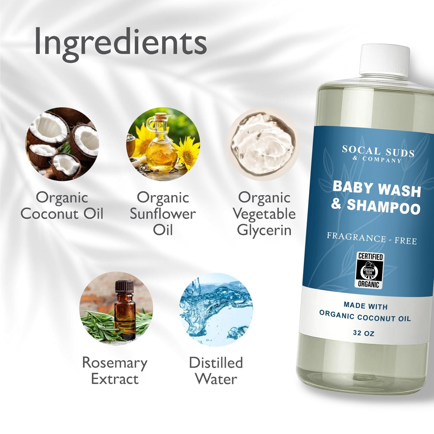 SoCal Suds & Company 2-in-1 Organic Foaming Baby Wash & Castile Shampoo Refill - Fragrance-Free, 32oz