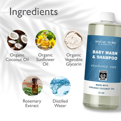 SoCal Suds & Company 2-in-1 Organic Foaming Baby Wash & Castile Shampoo Refill - Fragrance-Free, 32oz