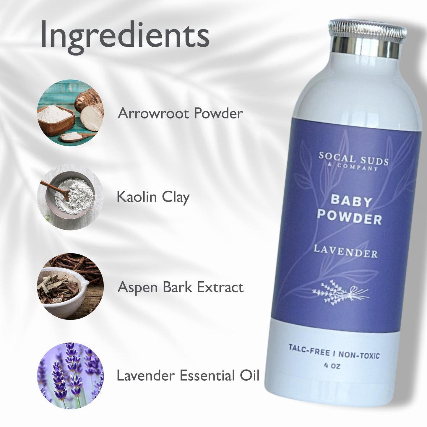 SoCal Suds & Company Natural Baby Powder Talc-Free with Lavender – Arrowroot & Kaolin, 4oz, 2-Pack