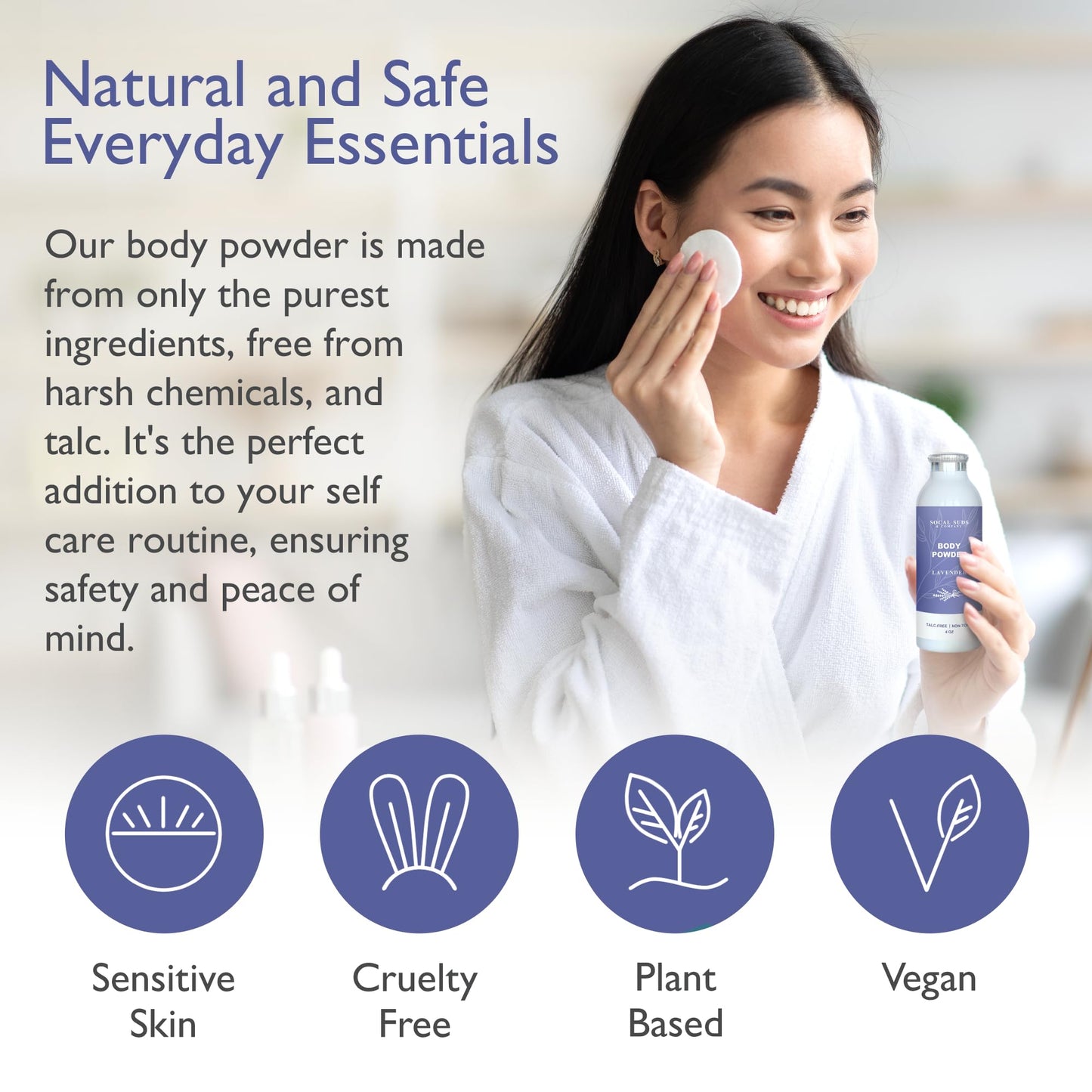 SoCal Suds & Company Lavender Talc-Free Body Powder — Arrowroot, Kaolin & Aspen Bark, 4oz, 1-Pack