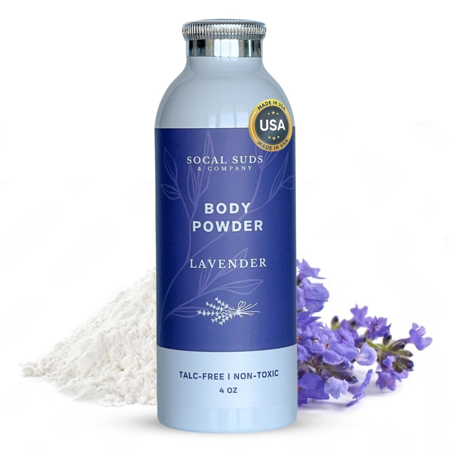 SoCal Suds & Company Lavender Talc-Free Body Powder — Arrowroot, Kaolin & Aspen Bark, 4oz, 1-Pack