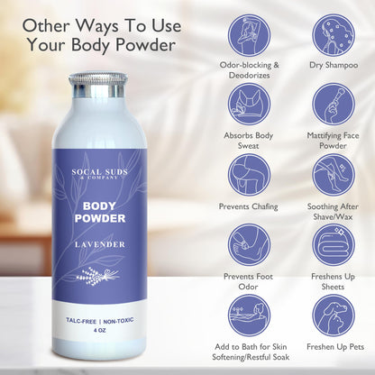 SoCal Suds & Company Lavender Talc-Free Body Powder — Arrowroot, Kaolin & Aspen Bark, 4oz, 1-Pack
