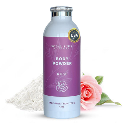 SoCal Suds & Company Rose Body Powder – Talc-Free with Arrowroot, Kaolin & Aspen Bark (4oz)