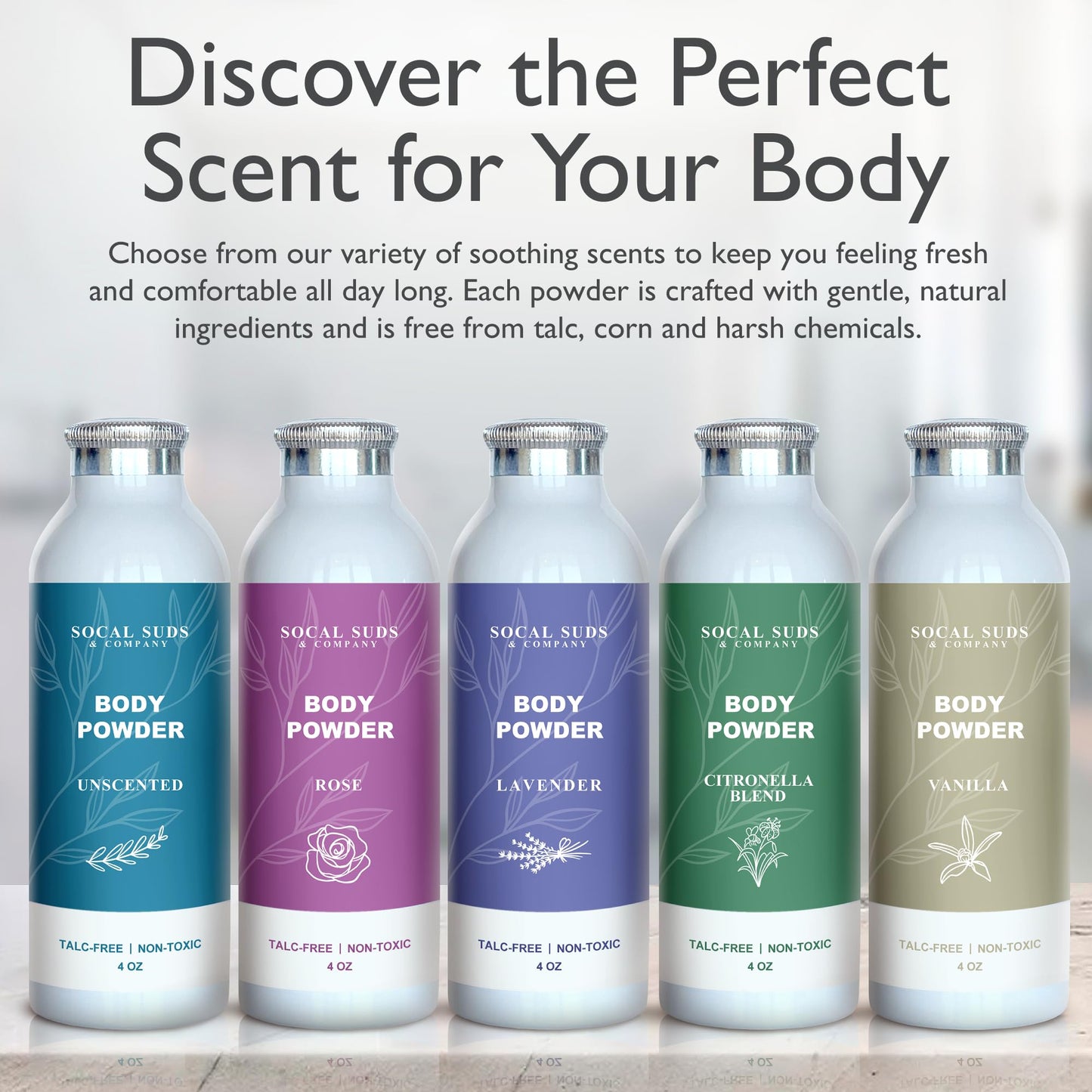 SoCal Suds & Company Lavender Talc-Free Body Powder — Arrowroot, Kaolin & Aspen Bark, 4oz, 1-Pack