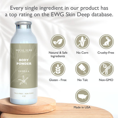 SoCal Suds & Company - Natural Body Powder Talc-Free with Arrowroot, Kaolin & Aspen Bark Extract - Vanilla 4oz
