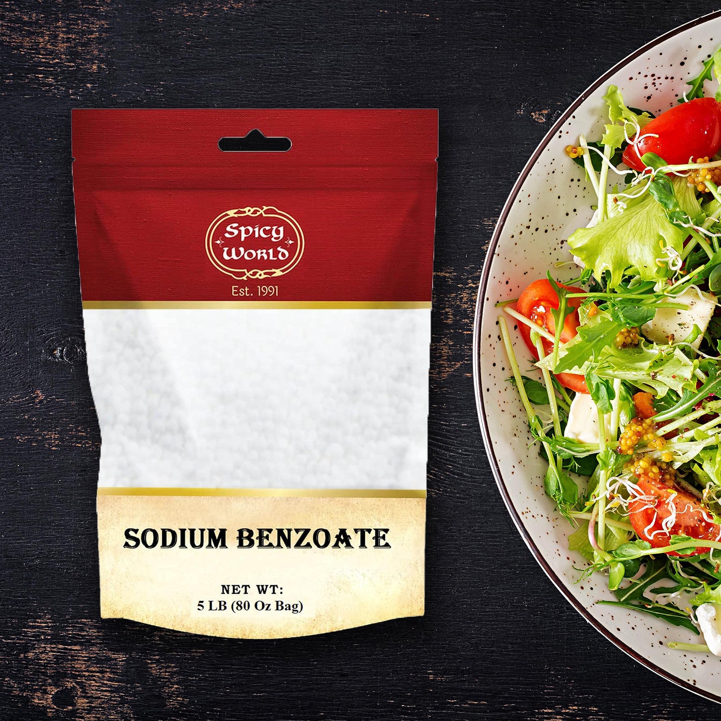 Spicy World Sodium Benzoate 5 LB (80 Oz) – 99% USP/FCC Grade, Additive & Preservative