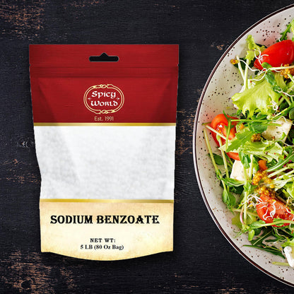 Spicy World Sodium Benzoate 5 LB (80 Oz) – 99% USP/FCC Grade, Additive & Preservative