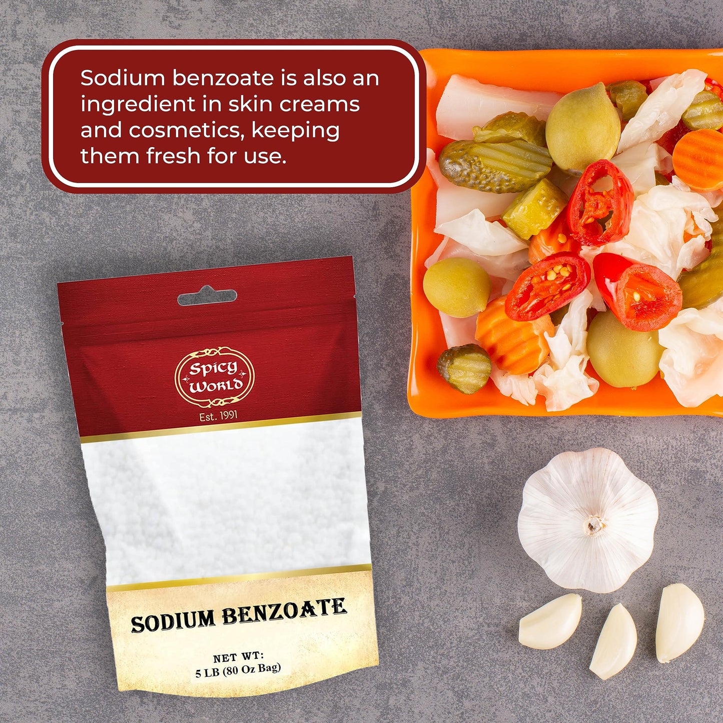 Spicy World Sodium Benzoate 5 LB (80 Oz) – 99% USP/FCC Grade, Additive & Preservative