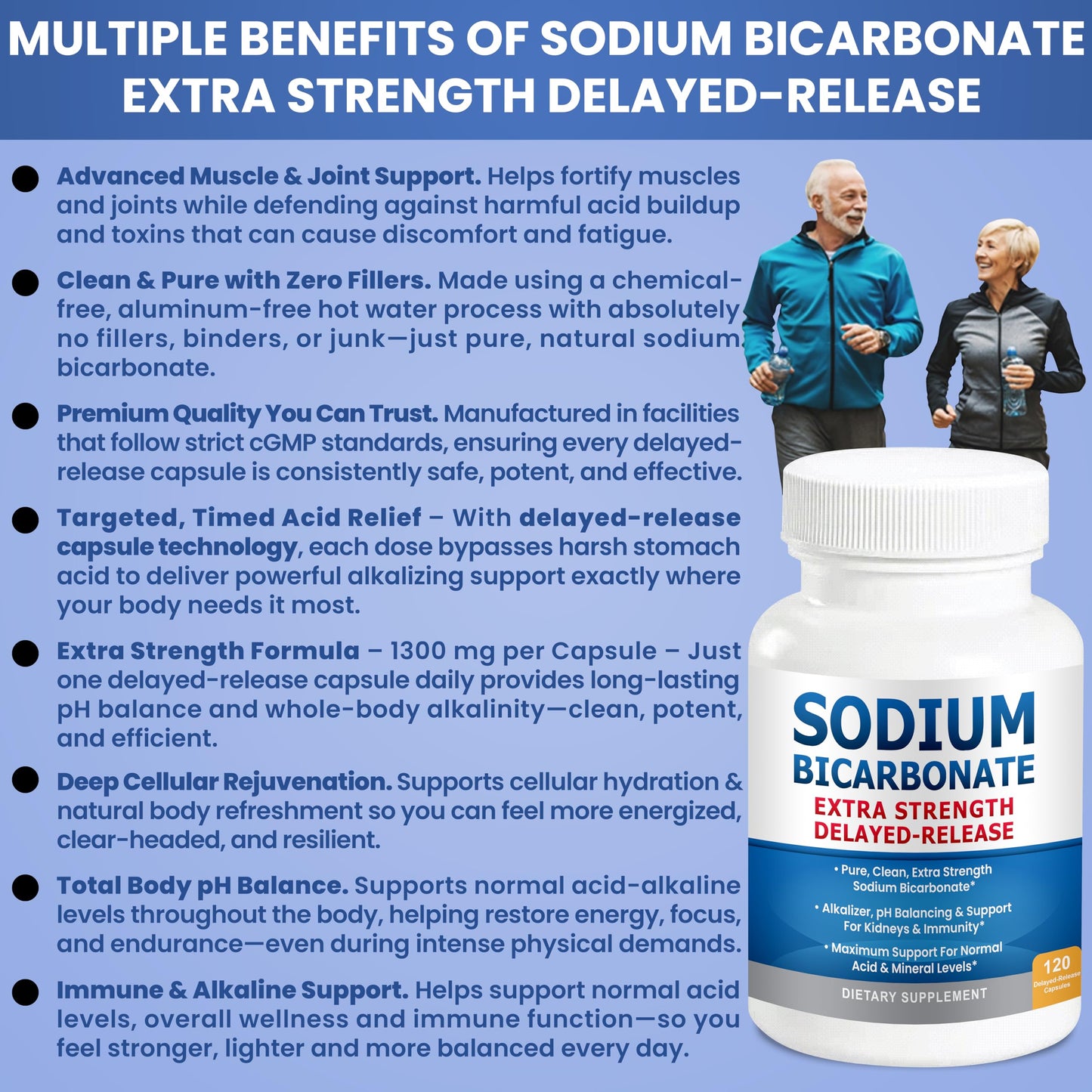 Sodium Bicarbonate Capsules 1300mg Extra Strength | Organic Use, Aluminum-Free, Delayed-Release