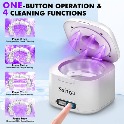 Soffiya 49kHz Dental Ultrasonic Retainer Cleaner – 350ml UV Cleaning for Dentures, Mouth Guards, Aligners & Braces