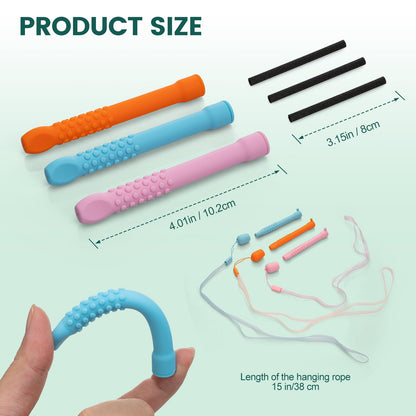 3 Pack Chewable Silicone Aroma Sticks with Essential Oils – Stress Relief & Fresh Breath (Multicolor)
