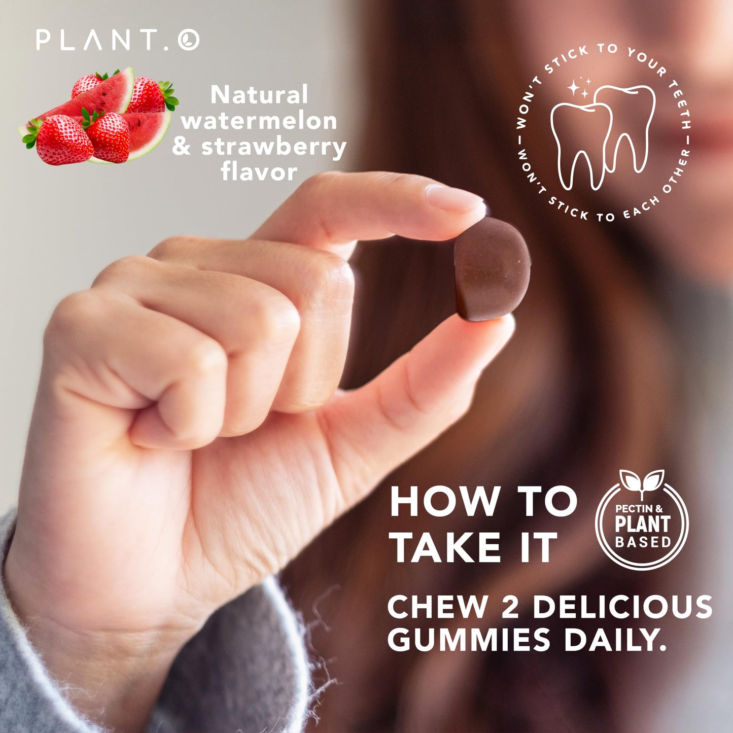 PLANT.O NUTRITION SuperGreens Gummies – Immunity, Gut & Cognition Support | Watermelon & Strawberry | 60 Gummies