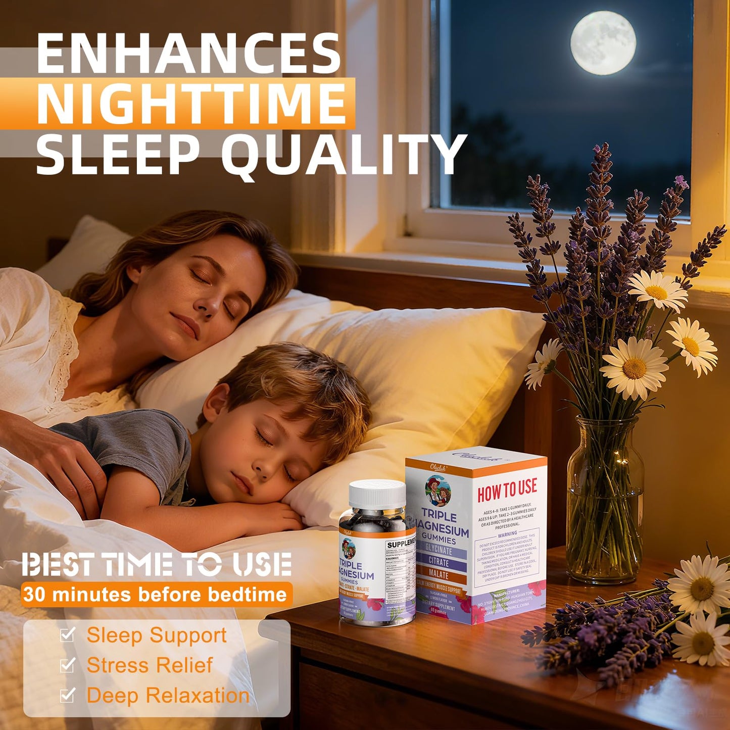 Magnesium Glycinate Gummies 200mg – Sleep Support, Sugar Free, Lemon, Adults & Kids