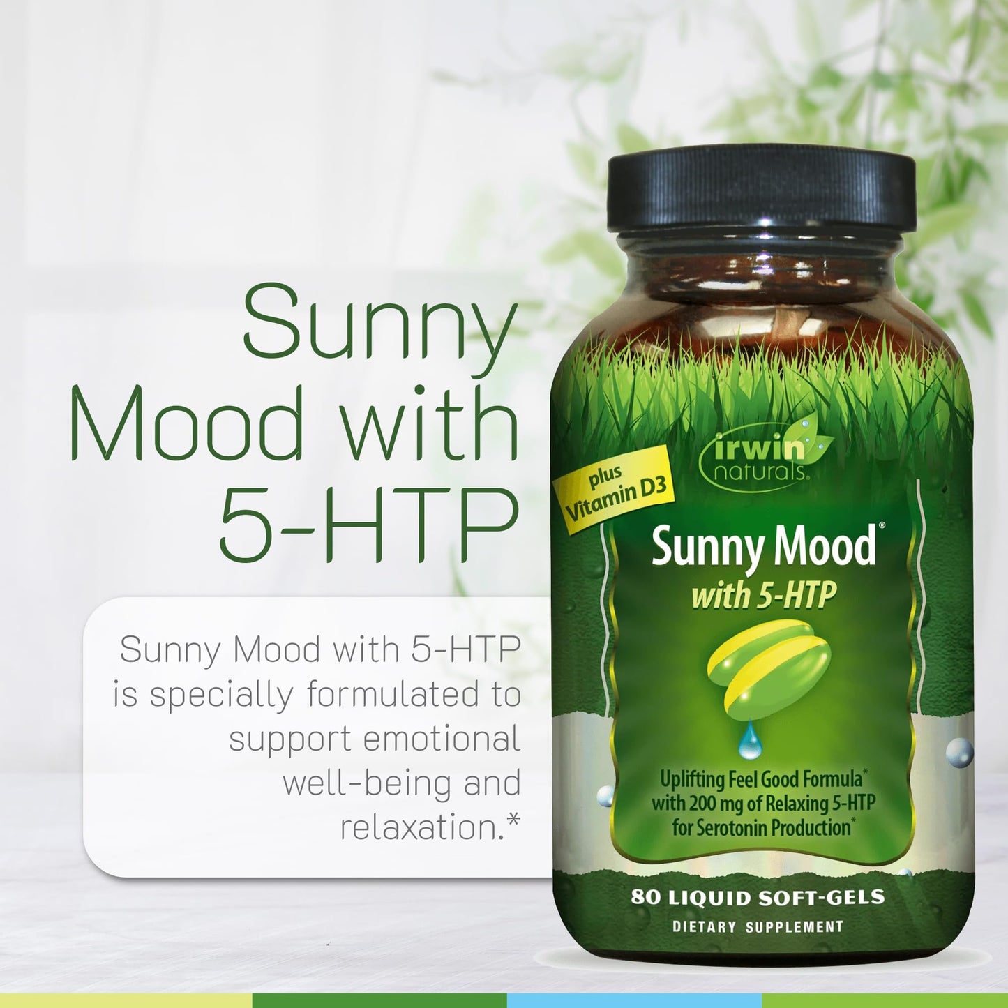 Irwin Naturals Sunny Mood with 5-HTP - 80 Liquid Soft-Gels | Supports Emotional Well-Being