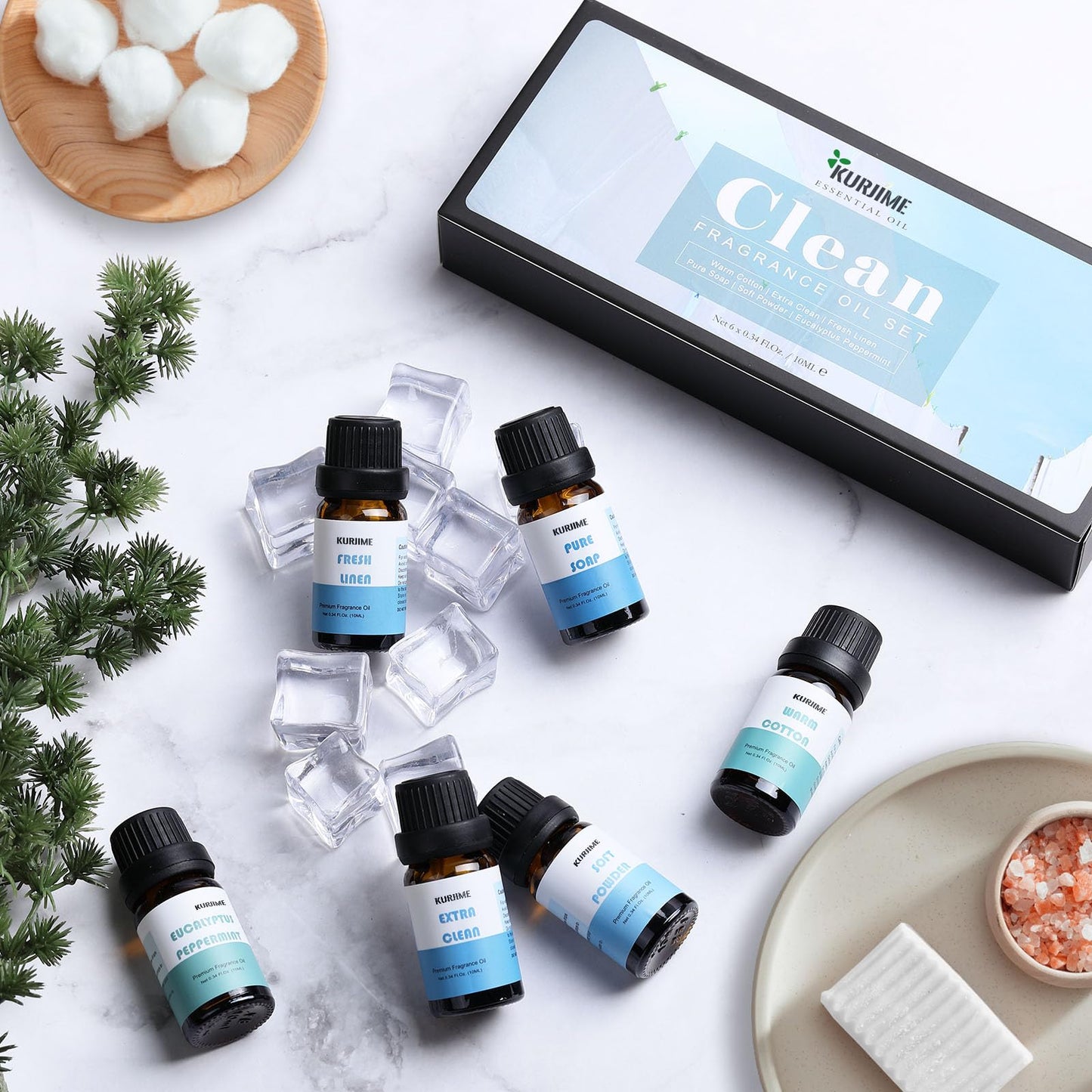 Essential Oils Set - Clean Scents for Diffuser & Aromatherapy (6x10ml): Fresh Linen, Eucalyptus Peppermint