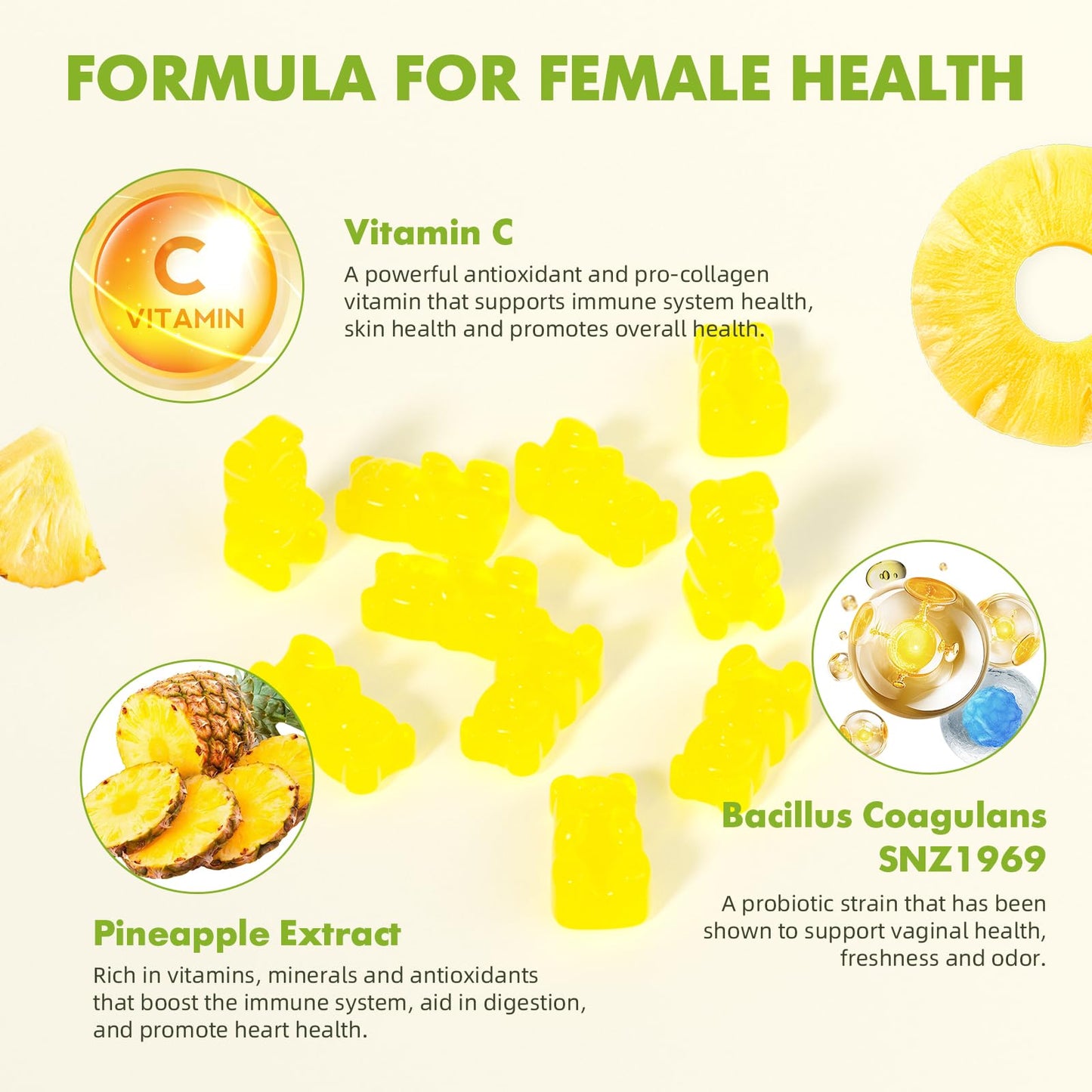 softbear Premium Feminine Balance Gummies for Women | Pineapple pH Balance | Vegan & Gluten-Free | 60 Gummies