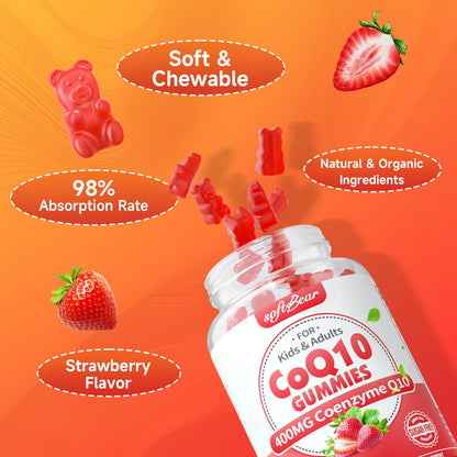 softbear CoQ10 Gummies 400mg – High-Absorption CoQ10, Omega-3 & Zinc (Strawberry, 60 Count)