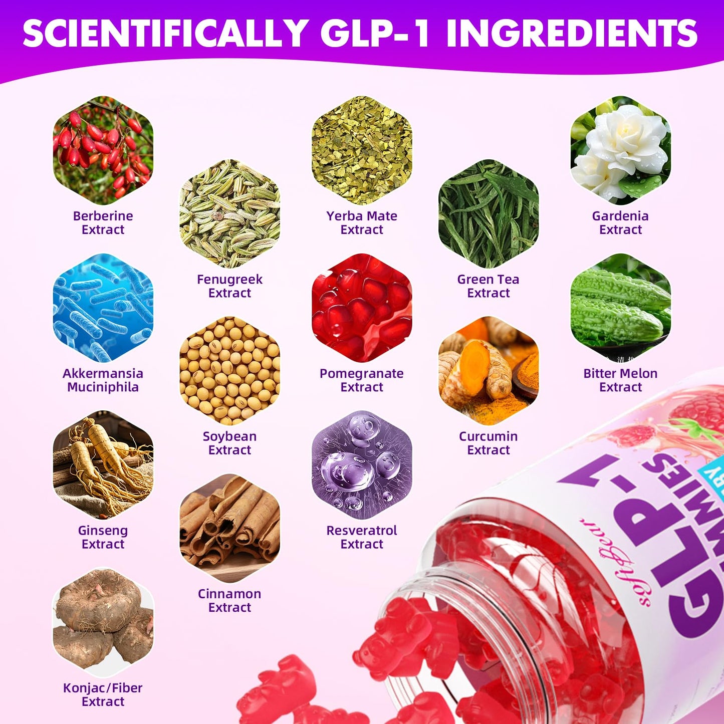SoftBear GLP-1 Probiotic Gummies – Vegan, Sugar-Free, Gluten-Free (60 Count) | Berberine & Akkermansia for Gut & Immune Support