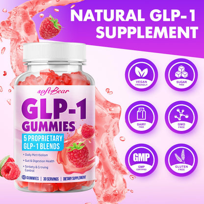 SoftBear GLP-1 Probiotic Gummies – Vegan, Sugar-Free, Gluten-Free (60 Count) | Berberine & Akkermansia for Gut & Immune Support