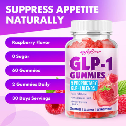 SoftBear GLP-1 Probiotic Gummies – Vegan, Sugar-Free, Gluten-Free (60 Count) | Berberine & Akkermansia for Gut & Immune Support