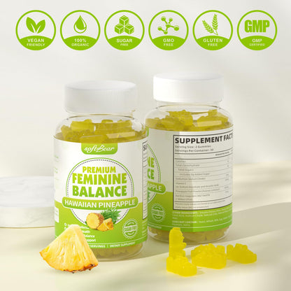 softbear Premium Feminine Balance Gummies for Women | Pineapple pH Balance | Vegan & Gluten-Free | 60 Gummies