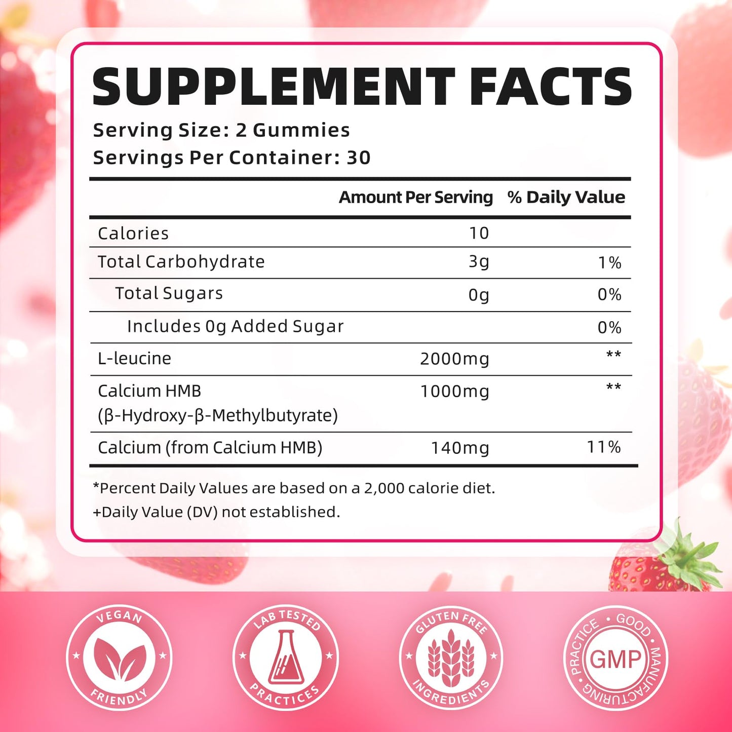 SoftBear HMB & Leucine Gummies – 3000mg HMB + Leucine for Muscle Growth & Recovery, Vegan, Gluten-Free, Non-GMO, Strawberry, 60 Count
