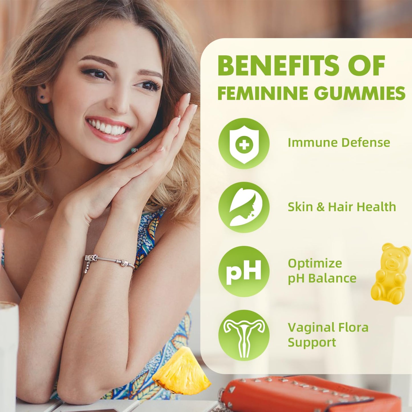 softbear Premium Feminine Balance Gummies for Women | Pineapple pH Balance | Vegan & Gluten-Free | 60 Gummies