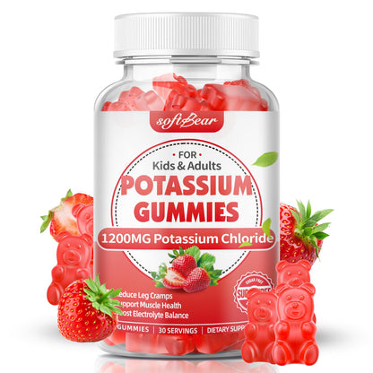 softbear Potassium Gummies 1200mg - Sugar Free Strawberry 60 Count | Supports Leg Cramps & Electrolyte Balance