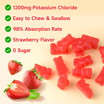 softbear Potassium Gummies 1200mg - Sugar Free Strawberry 60 Count | Supports Leg Cramps & Electrolyte Balance