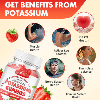 softbear Potassium Gummies 1200mg - Sugar Free Strawberry 60 Count | Supports Leg Cramps & Electrolyte Balance