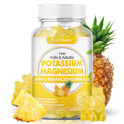 Softbear Potassium Gummies for Adults | Sugar-Free Potassium Magnesium with Vitamin B6 CoQ10 (Pineapple, 60 Gummies)