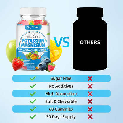 softbear Potassium Magnesium Gummies for Adults | Sugar-Free Vegan 60 Gummies