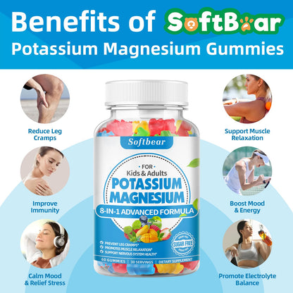 softbear Sugar Free Potassium Magnesium Gummies – 120 Count (Adults & Kids)