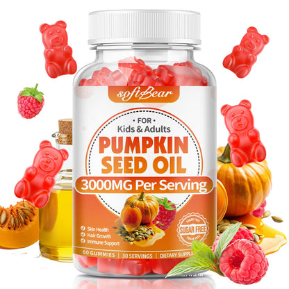 SoftBear Pumpkin Seed Oil Gummies 3000mg – Organic Pumpkin Seed Oil with Saw Palmetto for Hair Growth & Skin Health (60 Count) – Sugar-Free