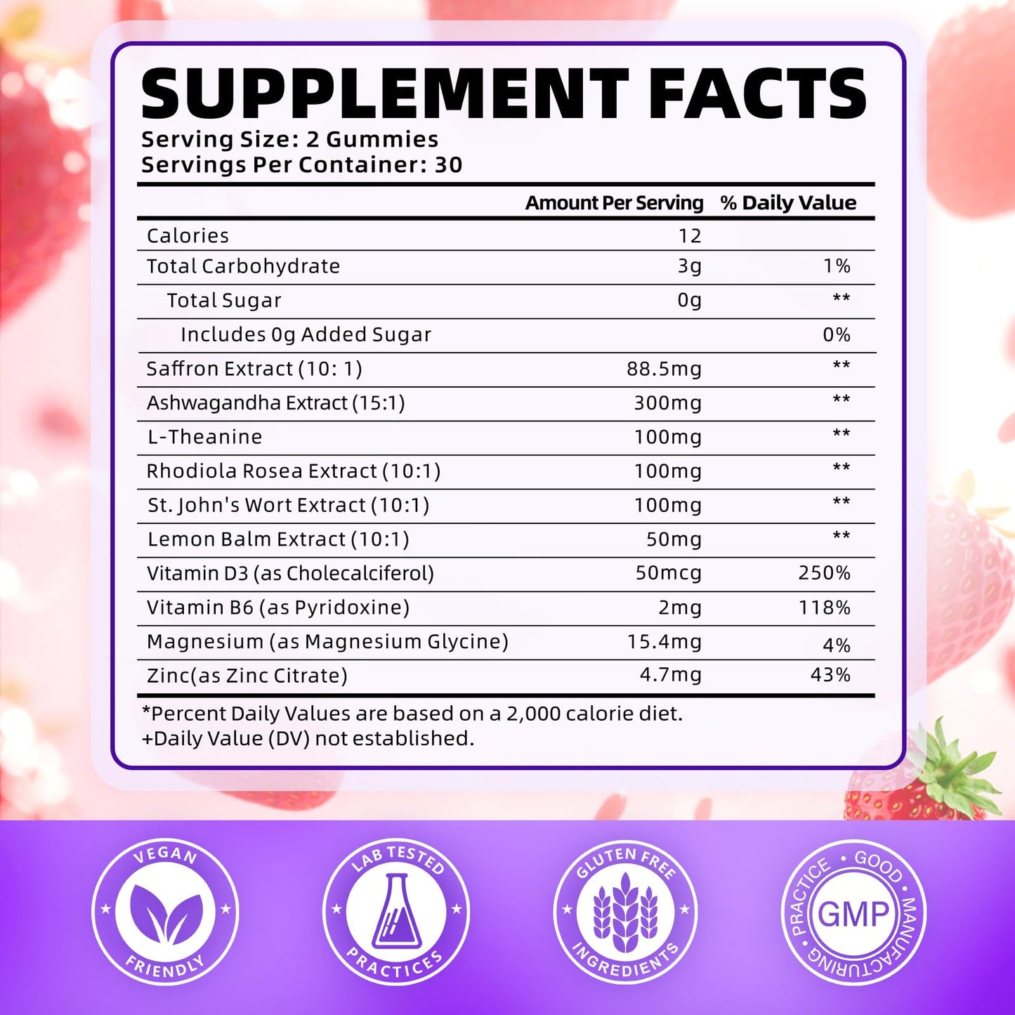 Softbear Saffron Gummies for Kids & Adults – 10-in-1 Organic Saffron, 88.5mg, Sugar Free, Non-GMO, Strawberry, 60 Count