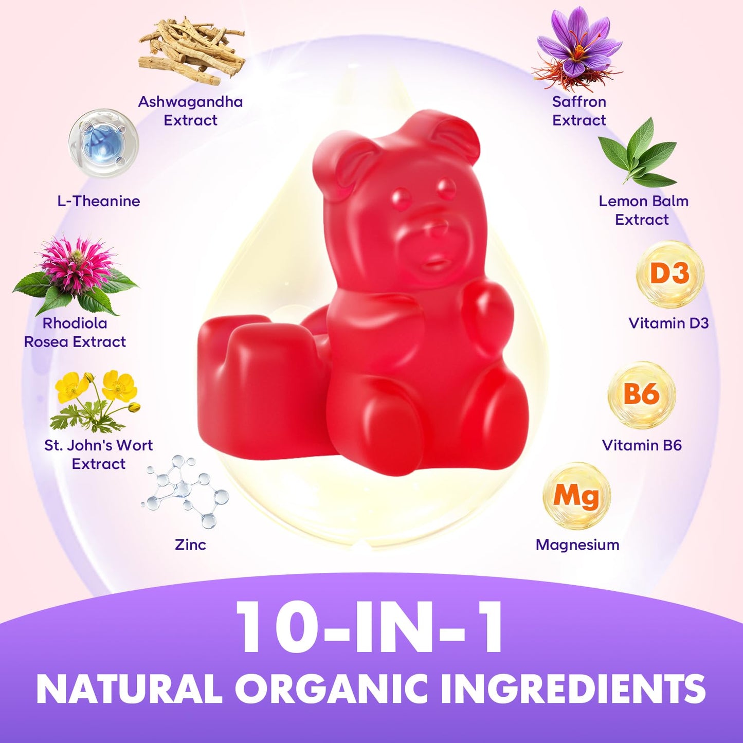 Softbear Saffron Gummies for Kids & Adults – 10-in-1 Organic Saffron, 88.5mg, Sugar Free, Non-GMO, Strawberry, 60 Count