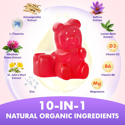 Softbear Saffron Gummies for Kids & Adults – 10-in-1 Organic Saffron, 88.5mg, Sugar Free, Non-GMO, Strawberry, 60 Count