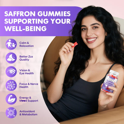 Softbear Saffron Gummies for Kids & Adults – 10-in-1 Organic Saffron, 88.5mg, Sugar Free, Non-GMO, Strawberry, 60 Count