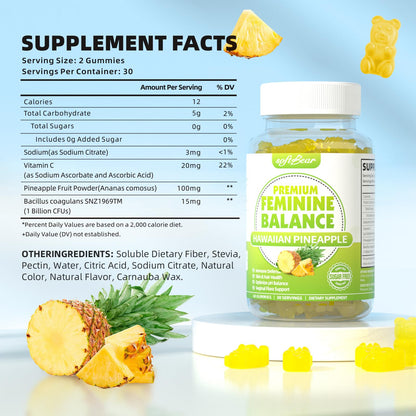 softbear Premium Feminine Balance Gummies for Women | Pineapple pH Balance | Vegan & Gluten-Free | 60 Gummies