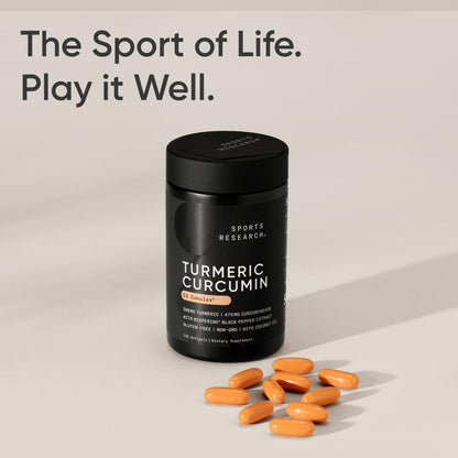 Sports Research Turmeric Curcumin C3 Complex Softgels – 500mg, 120 Count | BioPerine & Organic Coconut Oil | Non-GMO & Gluten Free