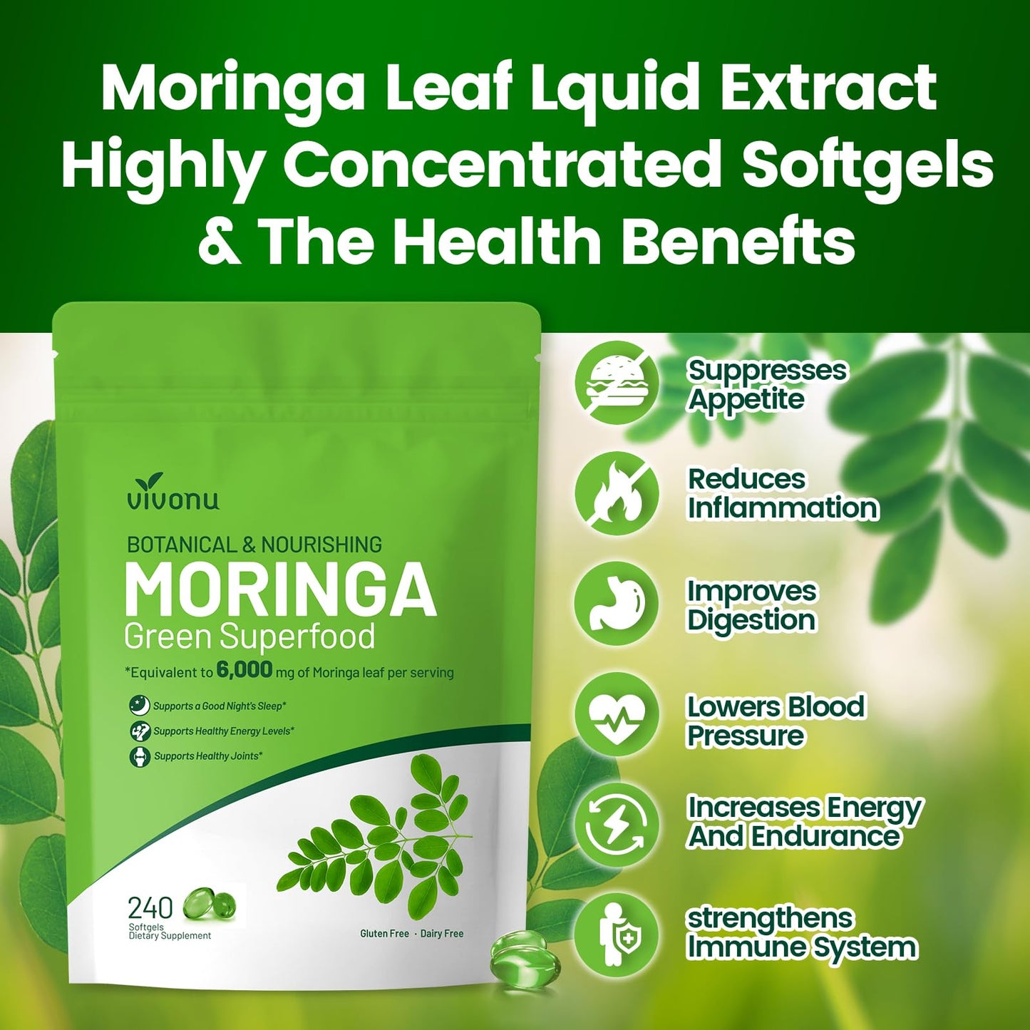 Pure Moringa Capsules 6000mg | 120 Day Supply | Liposomal 98% Absorption