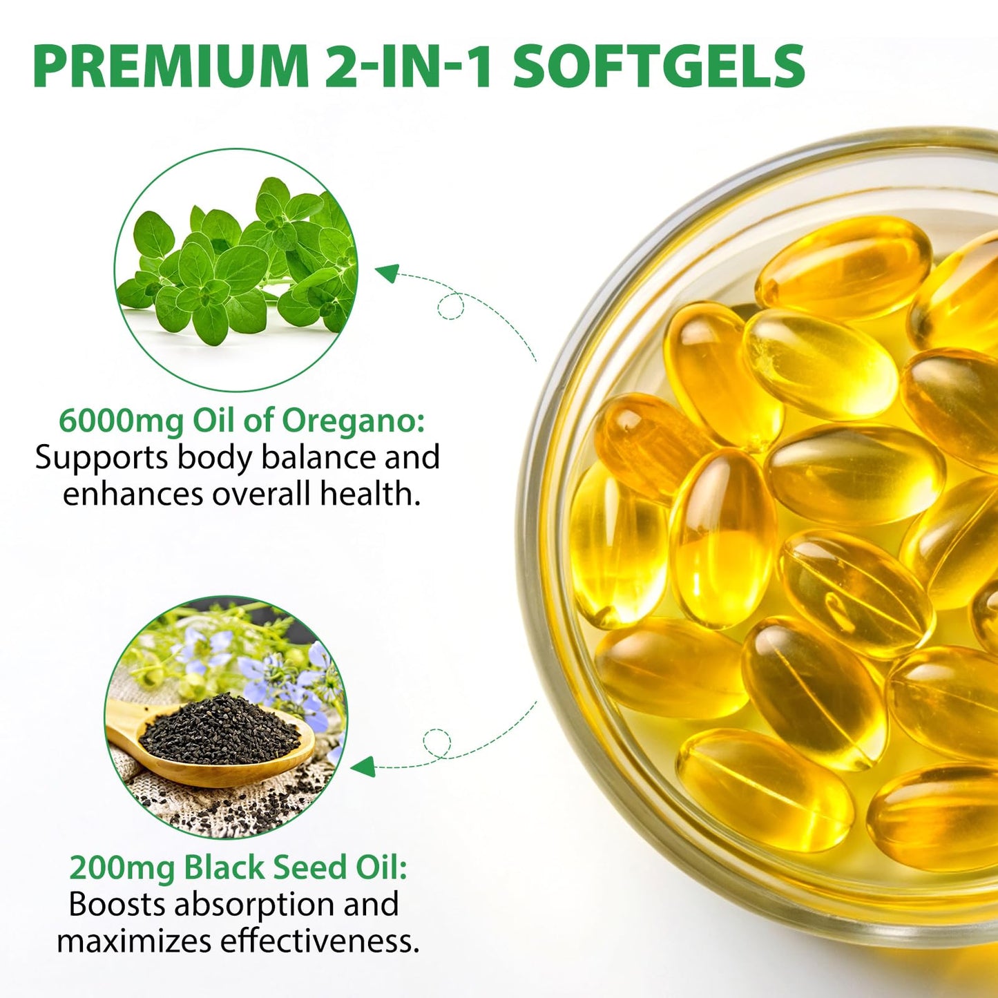 Oil of Oregano with Black Seed Oil - 2 Pack 6000mg Capsules, Organic Non-GMO | Immune & Digestive Support