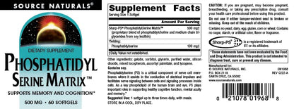 Source Naturals Phosphatidyl Serine Matrix 500mg – 60 Softgels