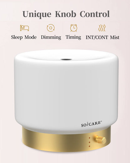 SOICARE Glass Diffuser with Gold Base – 280ML, Dimmable, Auto Shut-Off