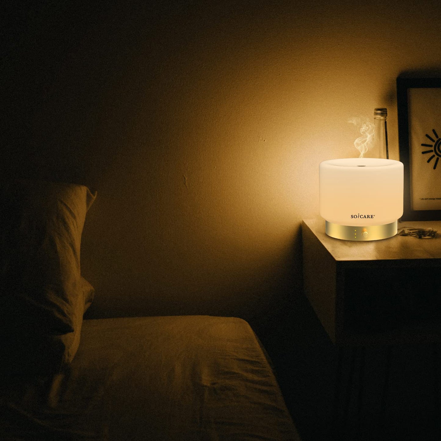 SOICARE Glass Diffuser with Gold Base – 280ML, Dimmable, Auto Shut-Off
