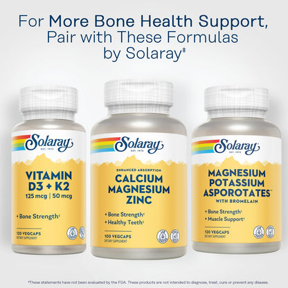 SOLARAY Calcium Magnesium Zinc Supplement - 1000mg Calcium, 500mg Magnesium | Vegan