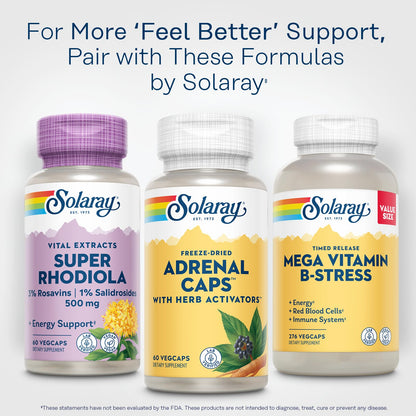 SOLARAY Adrenal Caps Freeze-Dried — Adrenal Support with Eleuthero, Gotu Kola, Licorice & Clove