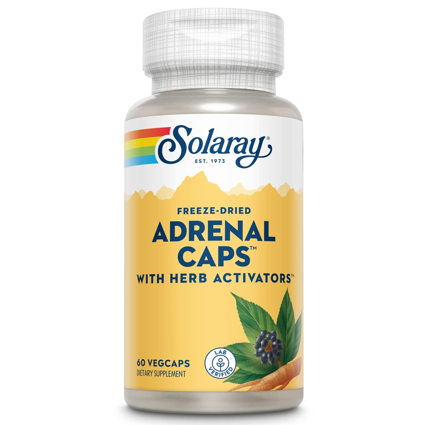 SOLARAY Adrenal Caps Freeze-Dried — Adrenal Support with Eleuthero, Gotu Kola, Licorice & Clove