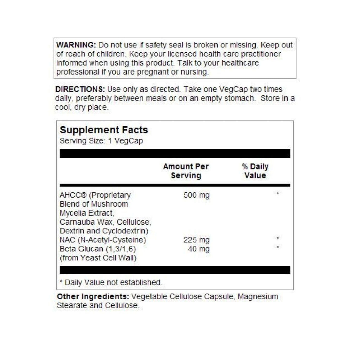 Solaray AHCC + NAC & Beta Glucan, Veg Cap (Plastic Bottle) – 30 Count